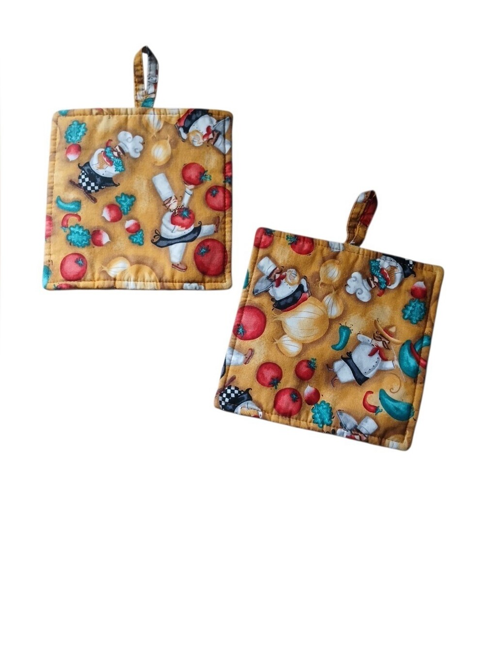 Chef Print Pot Holders with Hanging Loop - Set of 2